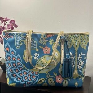 Floral Patterned Tote Bag - Blue and Yellow